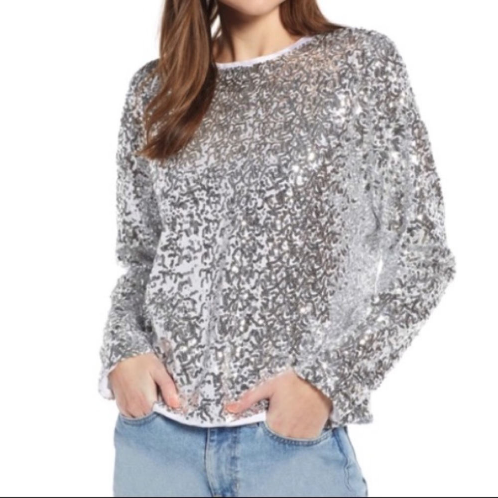 Nwot Something Navy Silver Sequin Sweatshirt 0354 - image 1